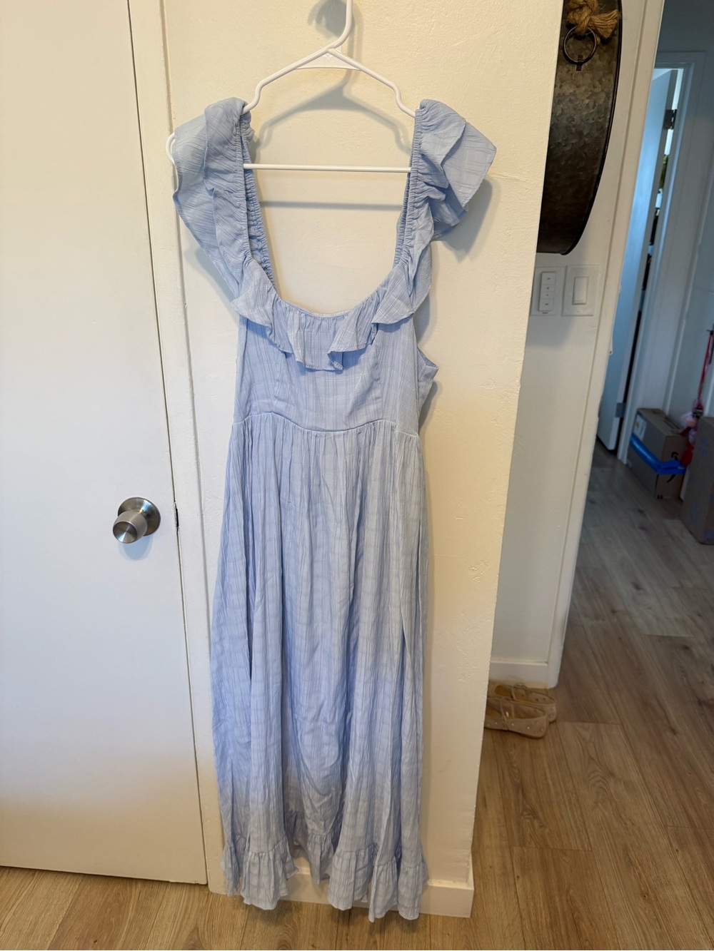 Light Blue Ruffle Strap Maxi Dress